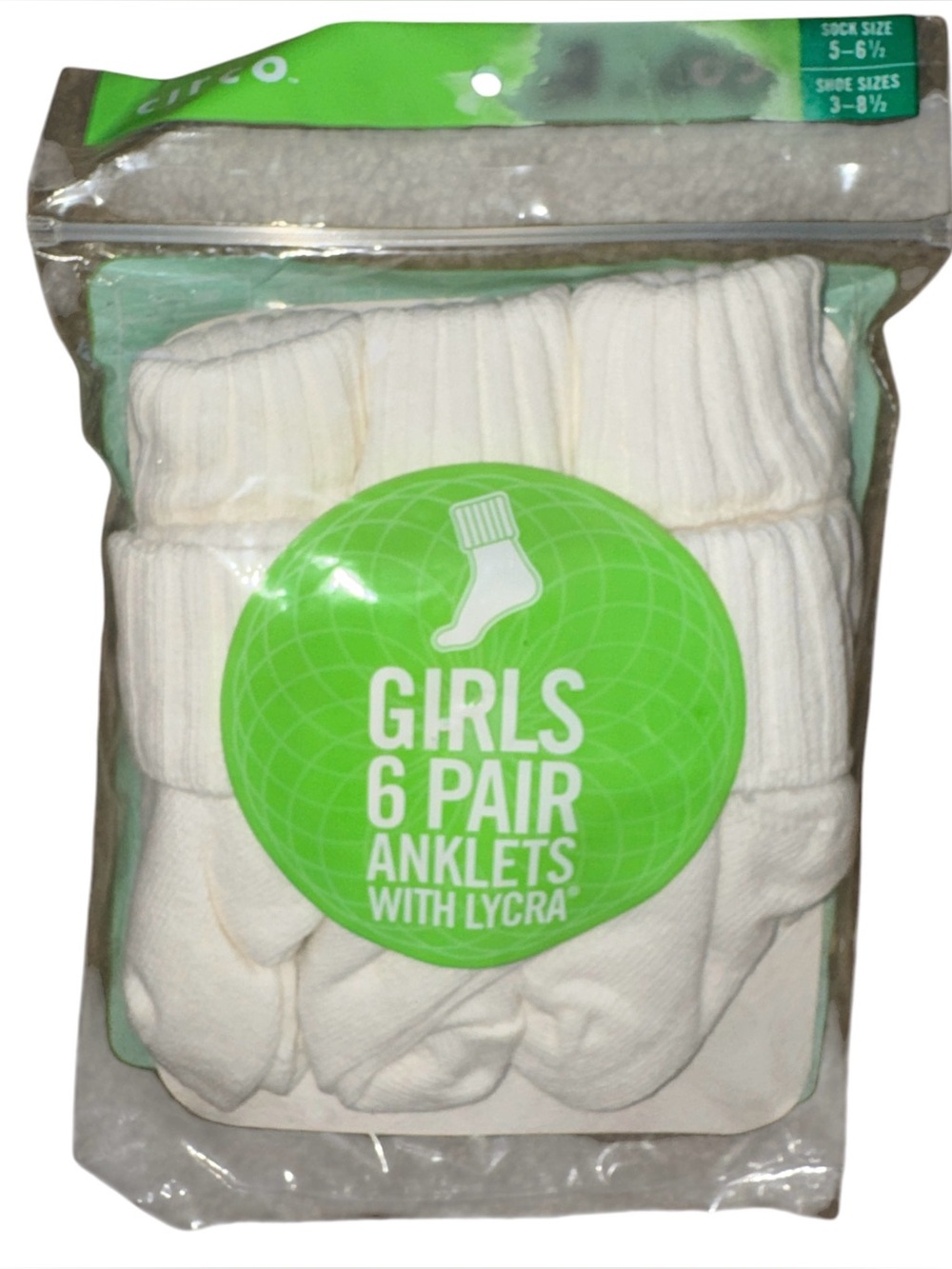 New Circo Girls Anklet Socks Pack - Green Packaging vintage 3-8.5